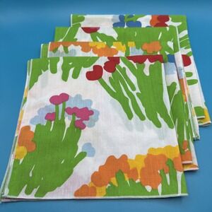 Vintage 80s Floral Cloth Napkins Audrey Dallas Set 4 Colorful Abstract Floral